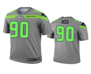Men's Seattle Seahawks #90 Jarran Reed Gray Inverted Legend Jersey
