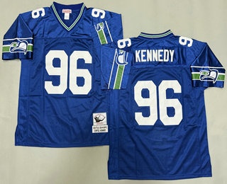Men's Seattle Seahawks #96 Cortez Kennedy Blue Throwback Jersey