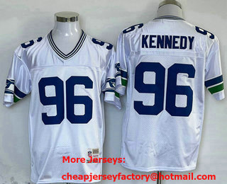 Men's Seattle Seahawks #96 Cortez Kennedy White Throwback Jersey