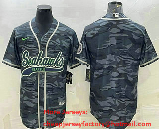 Men's Seattle Seahawks Blank Grey Camo With Patch Cool Base Stitched Baseball Jersey