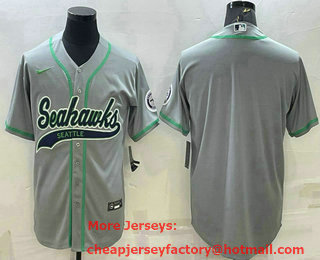 Men's Seattle Seahawks Blank Grey With Patch Cool Base Stitched Baseball Jersey