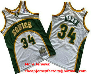 Men's Seattle Sonics #34 Ray Allen White 2006 Throwback Swingman Jersey