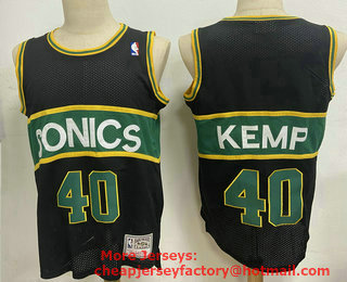 Men's Seattle SuperSonics #40 Shawn Kemp Black Hardwood Classics Soul Swingman Throwback Jersey