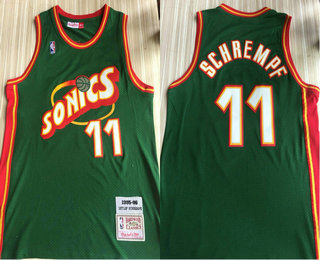 Men's Seattle SuperSonics #11 Detlef Schrempf 1995-96 Green Hardwood Classics Soul Swingman Throwback Jersey