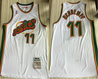 Men's Seattle SuperSonics #11 Detlef Schrempf 1995-96 White Hardwood Classics Soul Swingman Throwback Jersey
