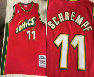 Men's Seattle SuperSonics #11 Detlef Schrempf 1997-98 Red Hardwood Classics Soul Swingman Throwback Jersey