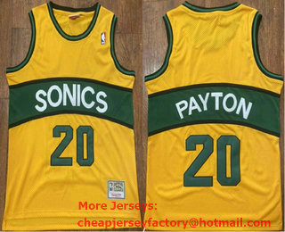 Men's Seattle Supersonics #20 Gary Payton 1995-96 Yellow Hardwood Classics Soul Swingman Throwback Jersey
