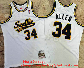 Men's Seattle Supersonics #34 Ray Allen White 2005-06 AU Throwback Jersey