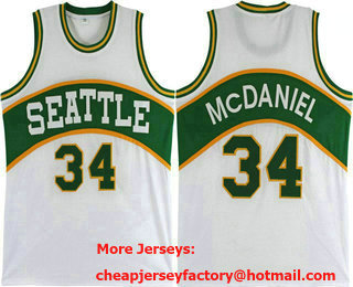 Men's Seattle Supersonics #34 Xavier McDaniel White Stitched Basketball Jersey
