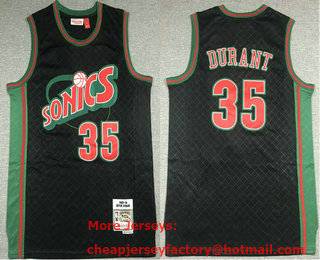 Men's Seattle Supersonics #35 Kevin Durant 2007-08 Black Green Hardwood Classics Soul Swingman Throwback Jersey