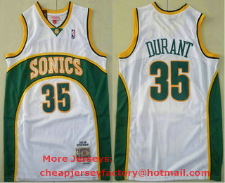 Men's Seattle Supersonics #35 Kevin Durant 2007-08 White Hardwood Classics Soul Swingman Stitched NBA Throwback Jersey