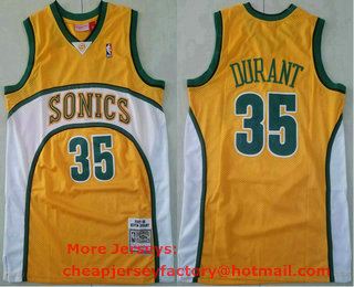 Men's Seattle Supersonics #35 Kevin Durant 2007-08 Yellow Hardwood Classics Soul Swingman Stitched NBA Throwback Jersey