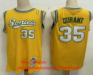 Men's Seattle Supersonics #35 Kevin Durant Yellow Hardwood Classics Soul Swingman Throwback Jersey
