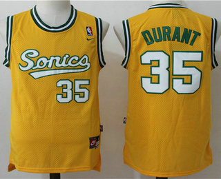 Men's Seattle Supersonics #35 Kevin Durant Yellow Swingman Jersey