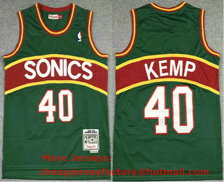 Men's Seattle Supersonics #40 Shawn Kemp 1994-95 Green With Red Hardwood Classics Soul Swingman Throwback Jersey