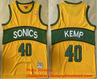 Men's Seattle Supersonics #40 Shawn Kemp 1994-95 Yellow Hardwood Classics Soul Swingman Throwback Jersey