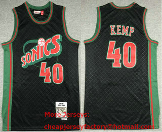 Men's Seattle Supersonics #40 Shawn Kemp 1995-96 Black Green Hardwood Classics Soul Swingman Throwback Jersey