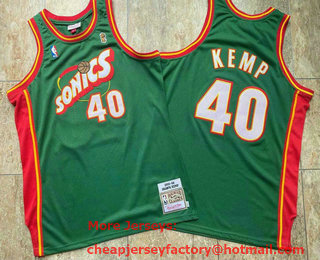 Men's Seattle Supersonics #40 Shawn Kemp 1995-96 Green Hardwood Classics Soul AU Throwback Jersey