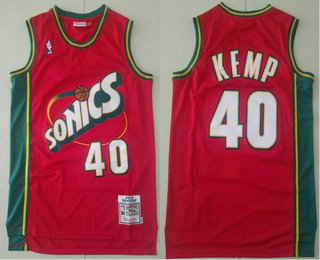 Men's Seattle Supersonics #40 Shawn Kemp 1995-96 Red Hardwood Classics Soul Swingman Throwback Jersey