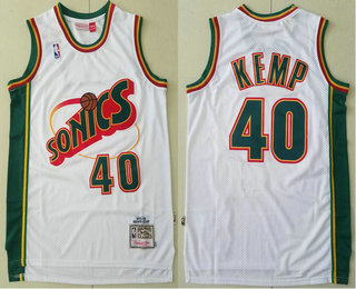 Men's Seattle Supersonics #40 Shawn Kemp 1995-96 White Hardwood Classics Soul Swingman Throwback Jersey