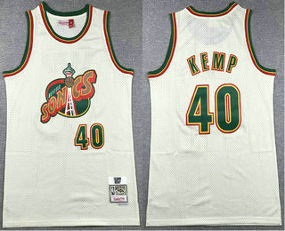 Men's Seattle Supersonics #40 Shawn Kemp Cream Team Logo Throwback Swingman Jersey