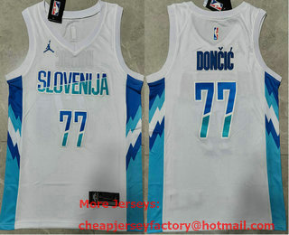 Men's Slovenija Telemach #77 Doncic Luka White Jordan Swingman Jersey