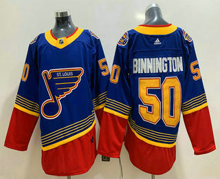 Men's St. Louis Blues #50 Jordan Binnington Blue Adidas Stitched NHL Throwback Jersey