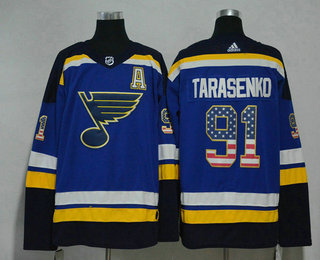 Men's St. Louis Blues #91 Vladimir Tarasenko Blue With A Patch 2017-2018 Hockey Stitched NHL Jersey