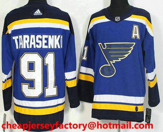 Men's St. Louis Blues #91 Vladimir Tarasenko Blue With A Patch 2017-2018 Hockey Stitched NHL Jersey
