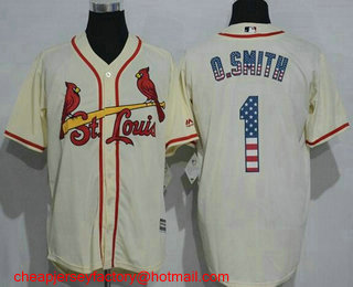 Men's St. Louis Cardinals #1 Ozzie Smith Retired Cream Stitched MLB USA Flag Fashion Jersey