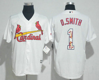 Men's St. Louis Cardinals #1 Ozzie Smith Retired White Team Logo Ornamented Stitched MLB Cool Base JerseyJersey