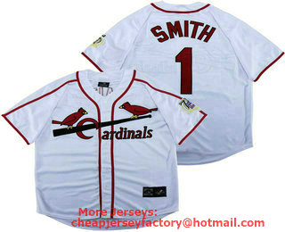 Men's St. Louis Cardinals #1 Ozzie Smith White 75TH Throwback Jersey
