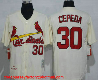 Men's St. Louis Cardinals #30 Orlando Cepeda Cream Stitched 1967 MLB Cooperstown Collection Jersey by Mitchell & Ness