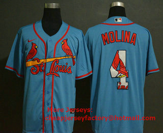 Men's St. Louis Cardinals #4 Yadier Molina Light Blue Team Logo Stitched MLB Cool Base Nike Jersey