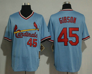 Men's St. Louis Cardinals #45 Bob Gibson Light Blue Cool Base Cooperstown Collection Player Jersey
