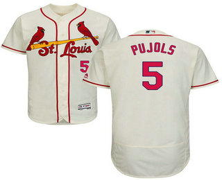 Men's St. Louis Cardinals #5 Albert Pujols Cream Alternate Stitched MLB Flex Base Jersey