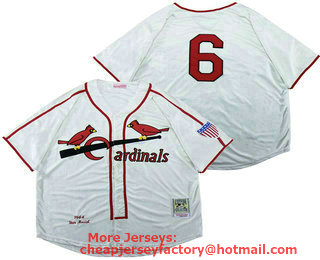 Men's St. Louis Cardinals #6 Stan Musial 1944 White Mitchell & Ness Throwback Jersey