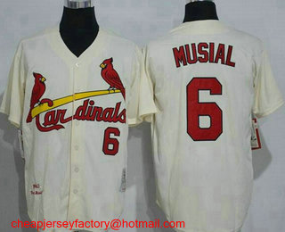 Men's St. Louis Cardinals #6 Stan Musial Cream Stitched 1963 MLB Cooperstown Collection Jersey by Mitchell & Ness