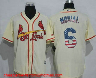 Men's St. Louis Cardinals #6 Stan Musial Retired Cream Stitched MLB USA Flag Fashion Jersey