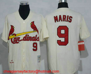 Men's St. Louis Cardinals #9 Roger Maris Cream Stitched 1967 MLB Cooperstown Collection Jersey by Mitchell & Ness