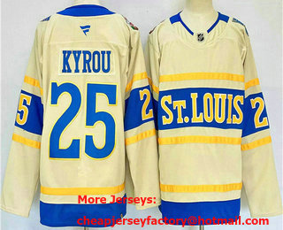 Men's St Louis Blues #25 Jordan Kyrou Cream 2024 Winter Classic Stitched Jersey