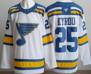 Men's St Louis Blues #25 Jordan Kyrou Light White Authentic Jersey
