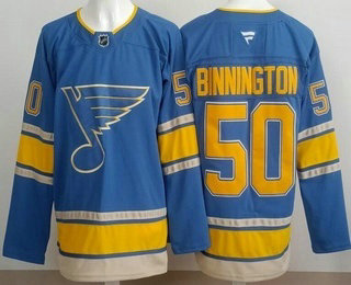 Men's St Louis Blues #50 Jordan Binnington Light Blue Authentic Jersey