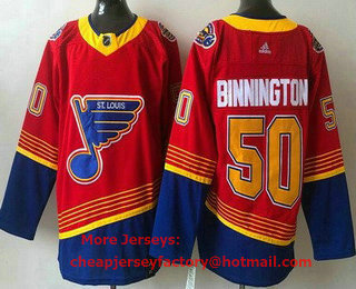 Men's St Louis Blues #50 Jordan Binnington Red 2021 Reverse Retro Authentic Jersey