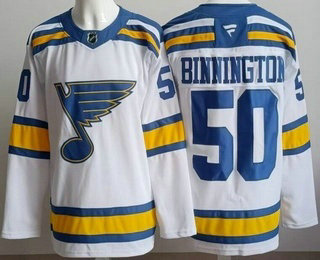 Men's St Louis Blues #50 Jordan Binnington White Authentic Jersey