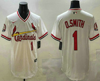 Men's St Louis Cardinals #1 Ozzie Smith White Pullover Stitched Cool Base Nike Jersey