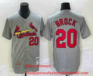 Men's St Louis Cardinals #20 Lou Brock Grey Wool Stitched Throwback Jersey