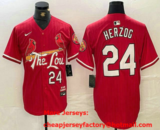 Men's St Louis Cardinals #24 Whitey Herzog Red 2024 City Connect Limited Stitched Baseball Jersey