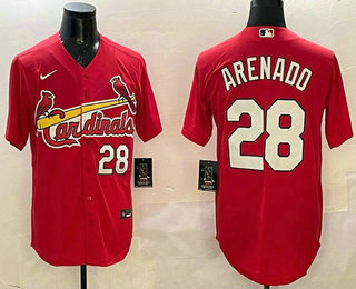 Men's St Louis Cardinals #28 Nolan Arenado Number Red Stitched Cool Base Nike Jersey