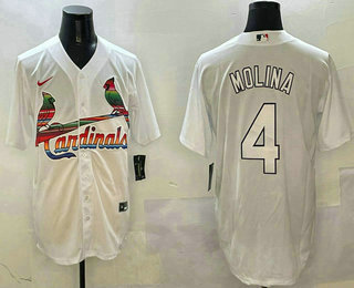 Men's St Louis Cardinals #4 Yadier Molina White Mexico Cool Base Stitched Jersey